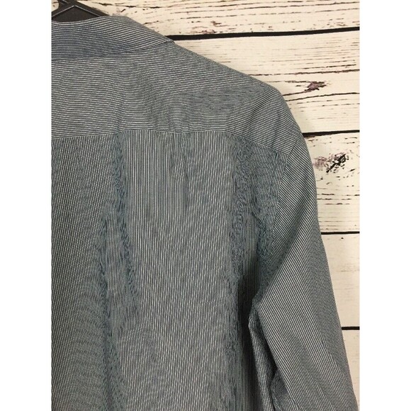 Michael Kors Dress Shirt XL Slate Blue White Pinstripe Long Sleeve Button Down - Picture 8 of 12
